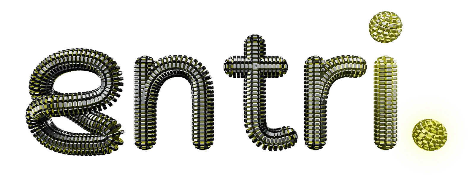 The entri wordmark built from chrome tiles with an infinity-shaped e