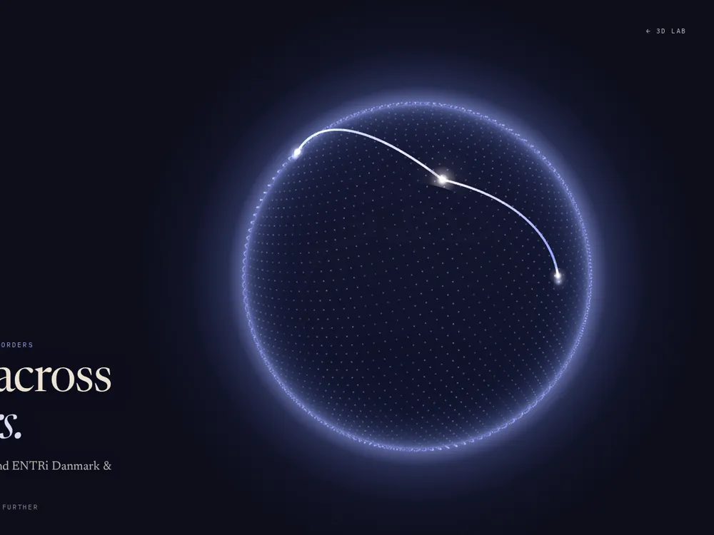 Across Borders: an indigo globe with glowing arcs