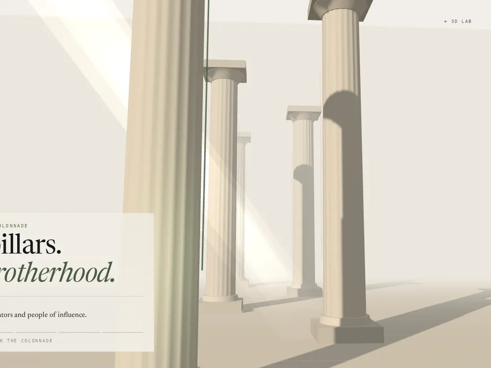 The Colonnade: five stone columns in a limestone hall