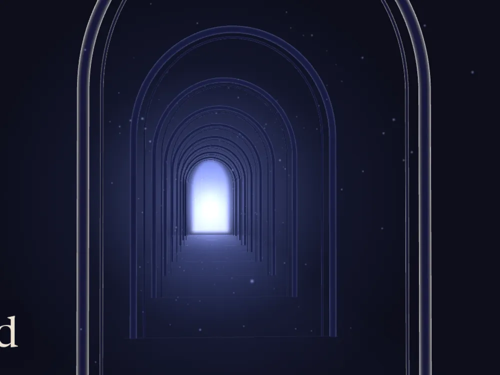 The Passage: receding arches lit violet